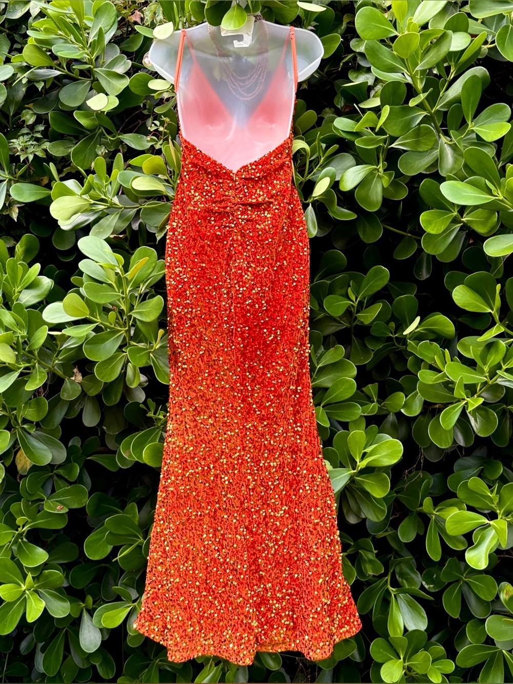Dressalisa Orange Crushed Velvet Sequins Gown Size XS Party Maxi Dress Elegant - Picture 3 of 13
